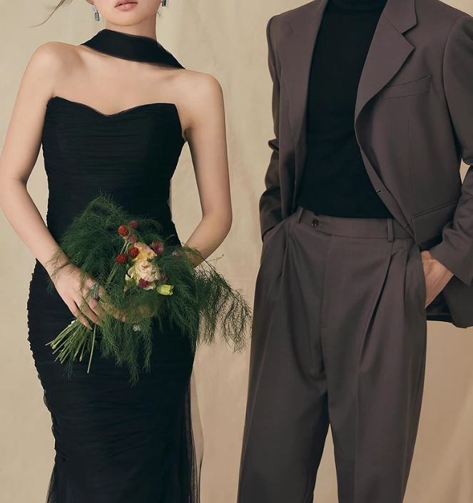 스몰웨딩 튜브탑 스튜디오촬영 2부 피로연 약혼 리마인드촬영 셀프웨딩 블랙드레스 - 상세 이미지 4