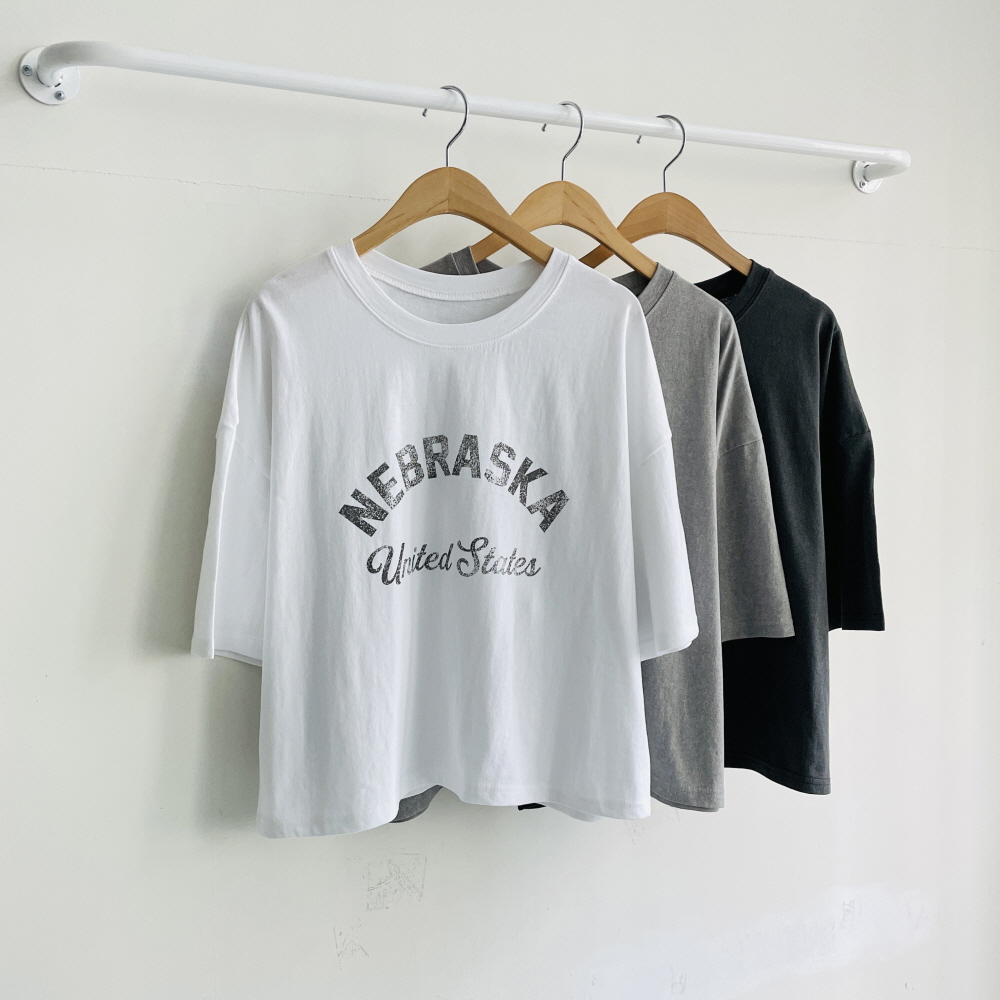 세미크롭티 여성반팔티 피그먼트 오버핏 나염 반팔 티셔츠