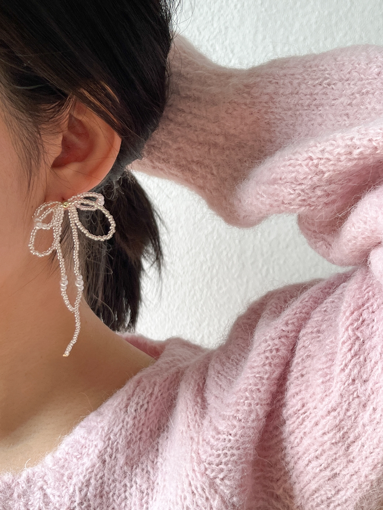 실버925침 여신님 리본귀걸이 진주 롱 드롭귀걸이 연말모임룩 파티 진주이어링 이미지