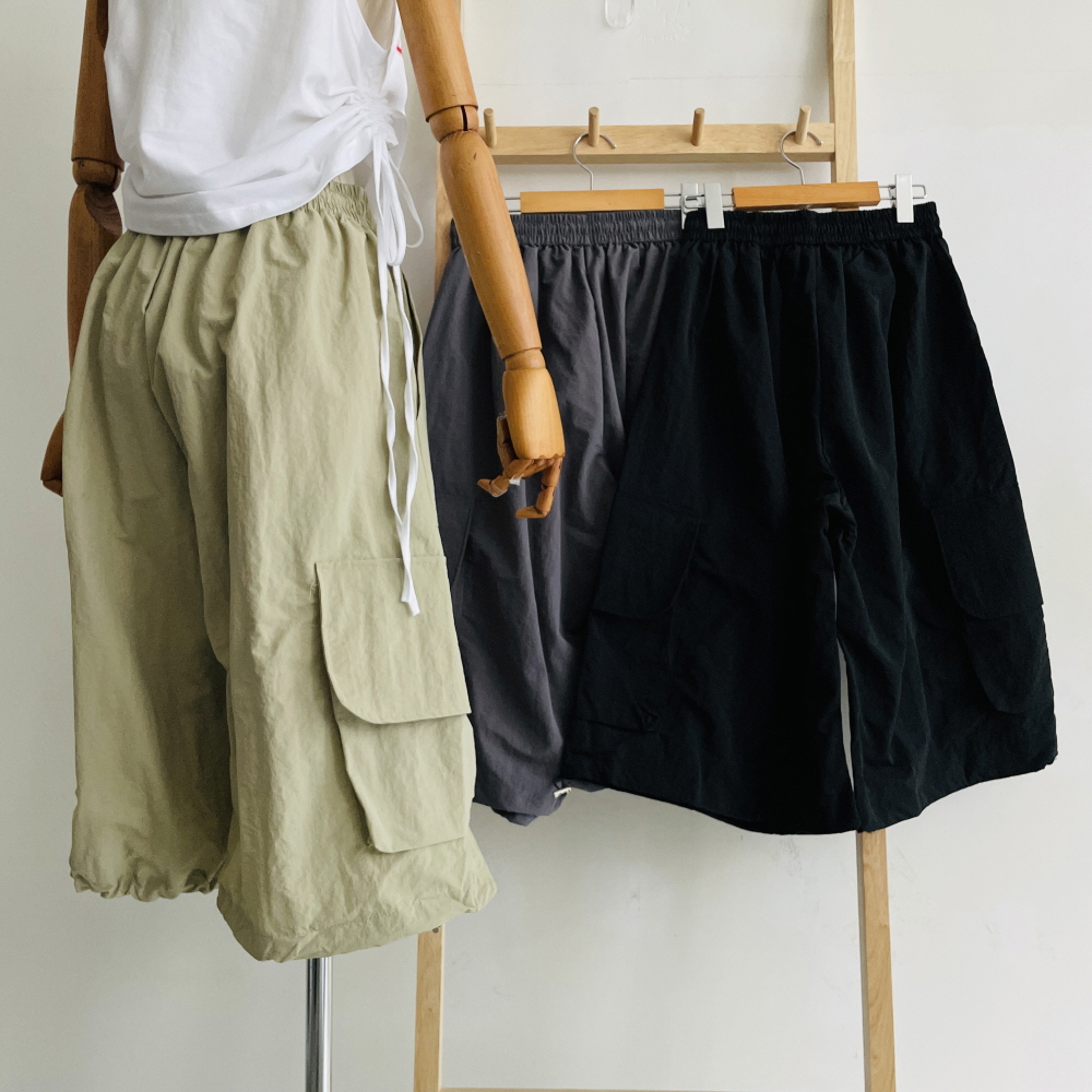 바스락팬츠 카고 와이드팬츠 나일론 여성 7부 스트링 바지 - 상세 이미지 4