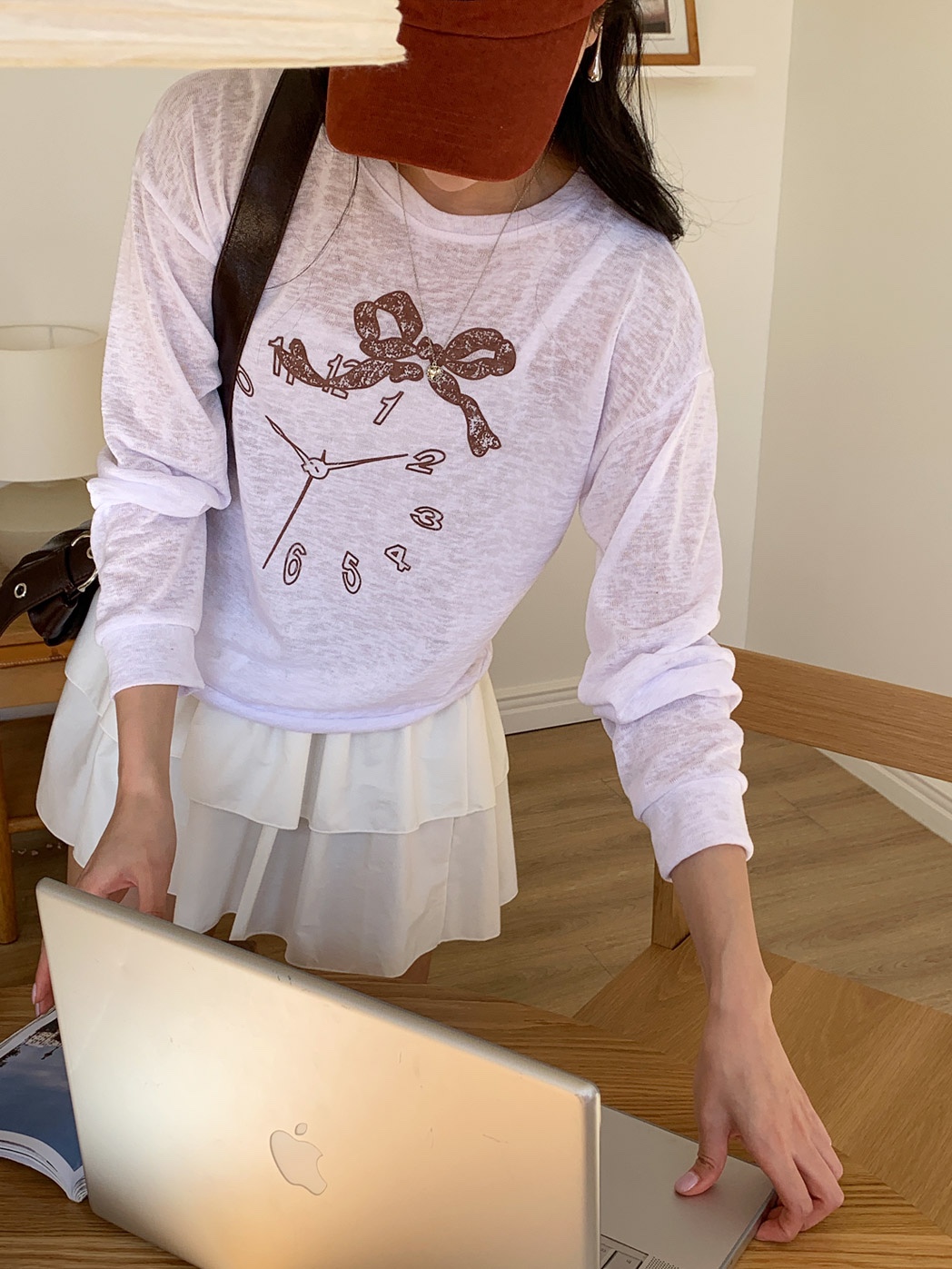 데일리즈 라운드 나염맨투맨 시스루티셔츠 루즈핏 여름긴팔티 자체체작 - 상품 이미지