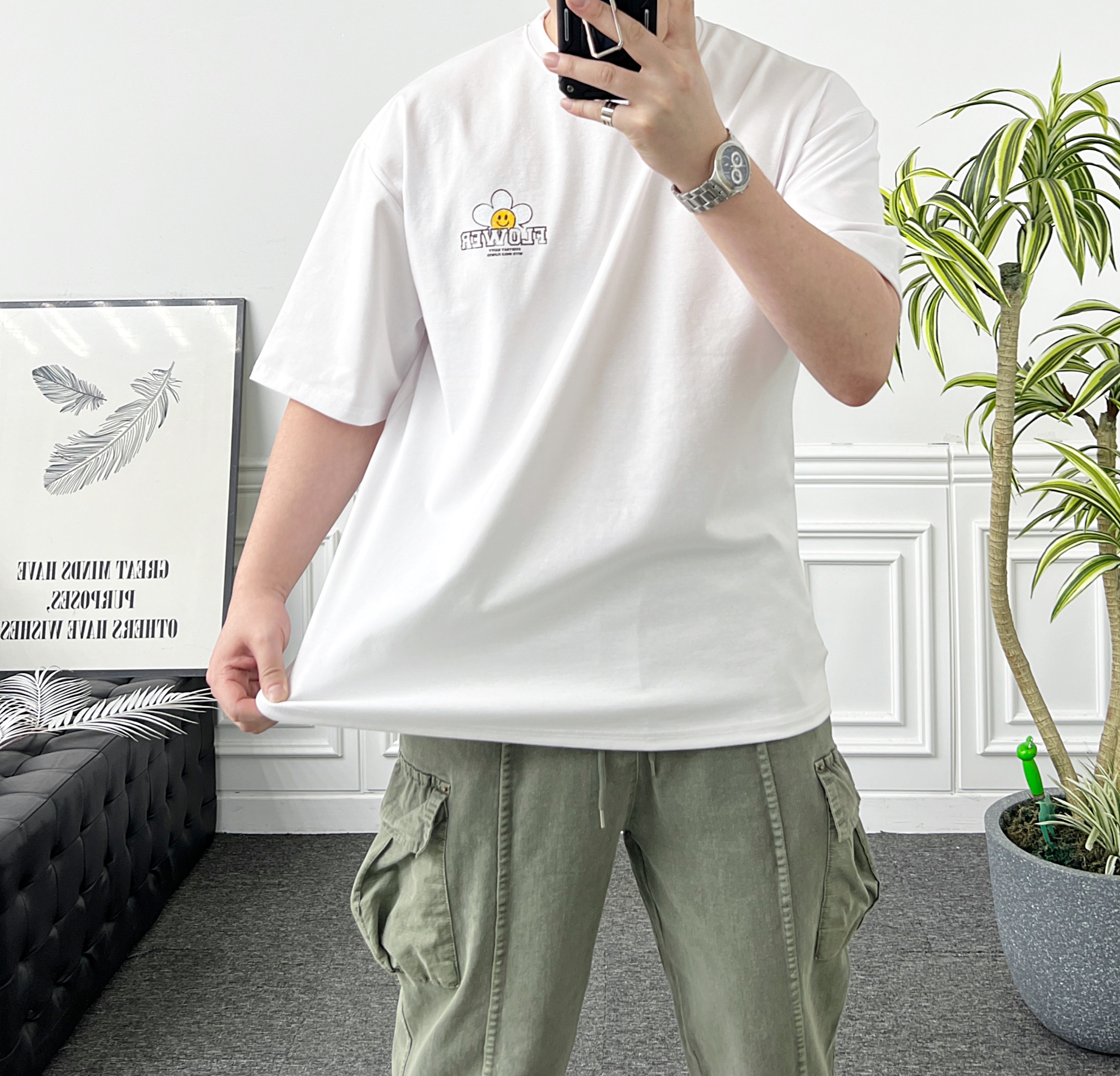 남자 오버핏 반팔 썬플라워 해바라기 아이스 분또 티셔츠 - 상세 이미지 5