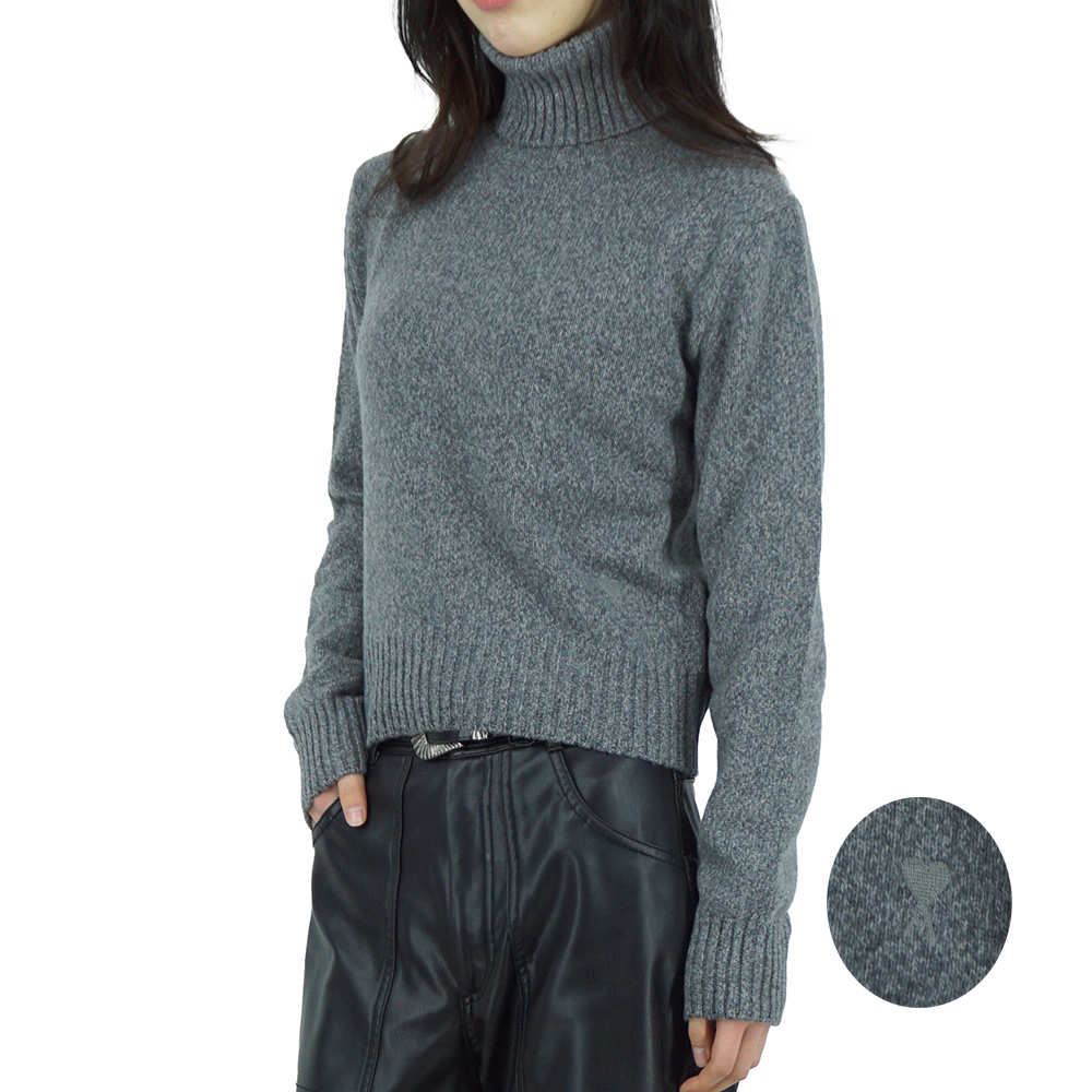 아미 톤온톤 하트 로고 여성 터틀넥 캐시미어 니트 그레이 FKS427 005 055