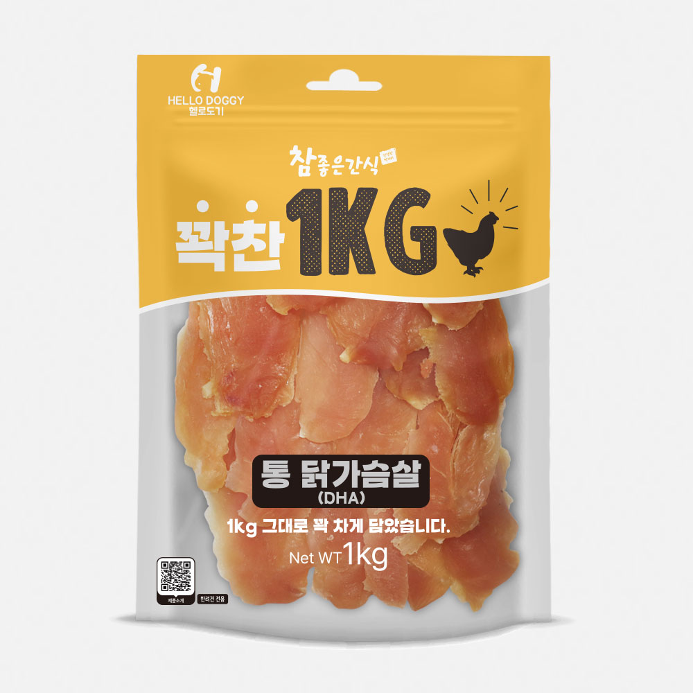 헬로도기 꽉찬 강아지대용량간식 사사미 고구마 닭가슴살 건조간식 통닭가슴살, 1kg, 1개 - 메인 이미지