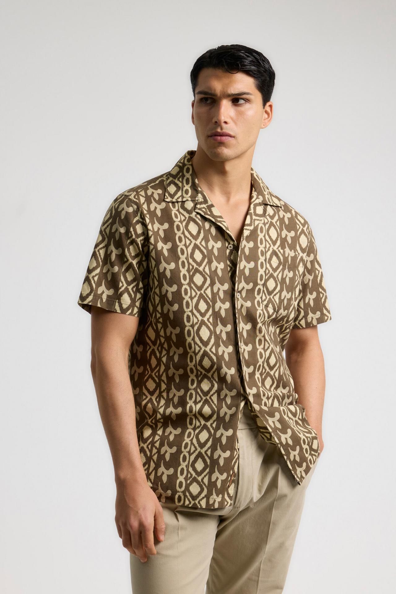 푸로에고 프린트 리넨 셔츠 8309307 MARRON