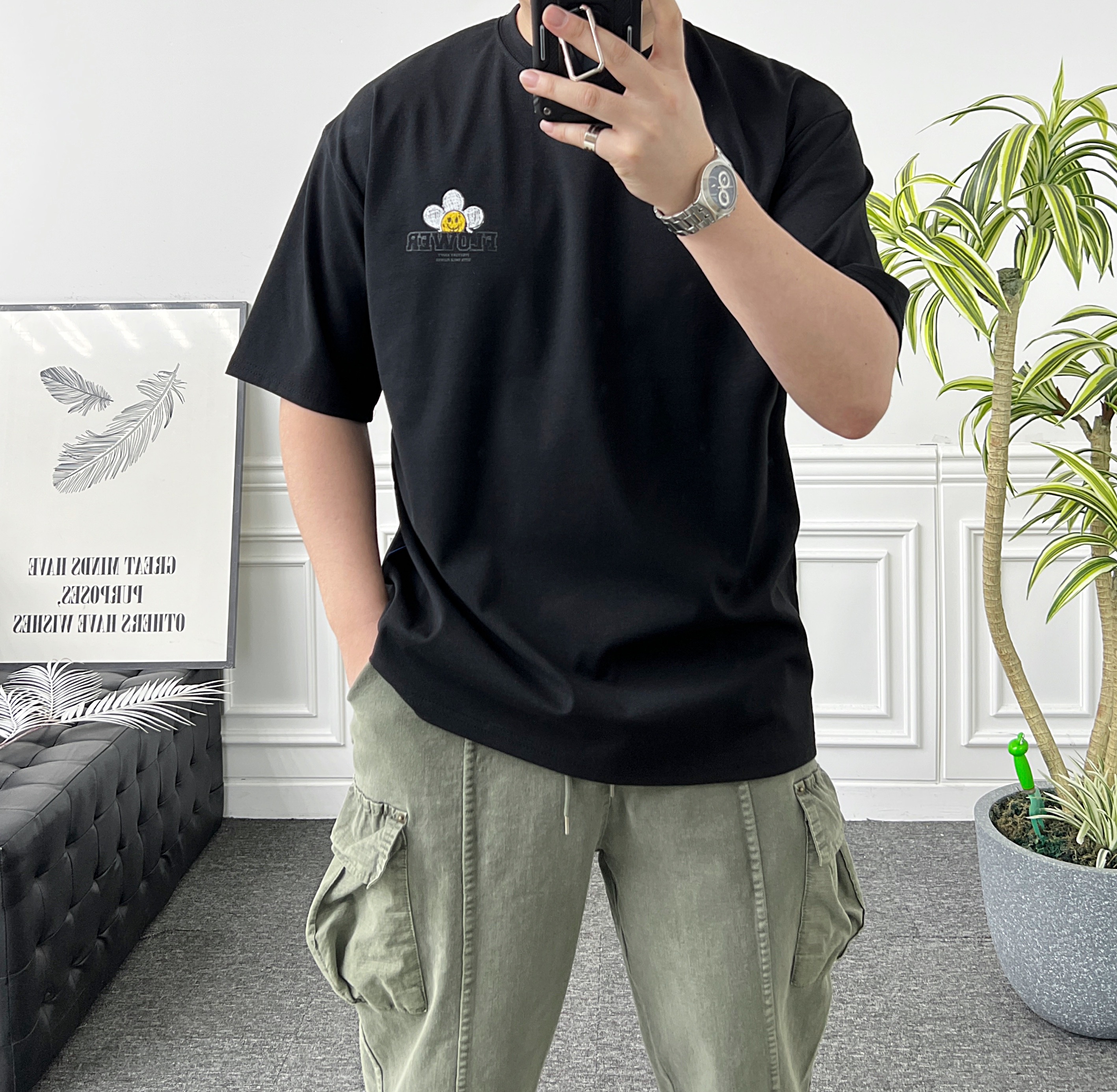 남자 오버핏 반팔 썬플라워 해바라기 아이스 분또 티셔츠 - 상세 이미지 4