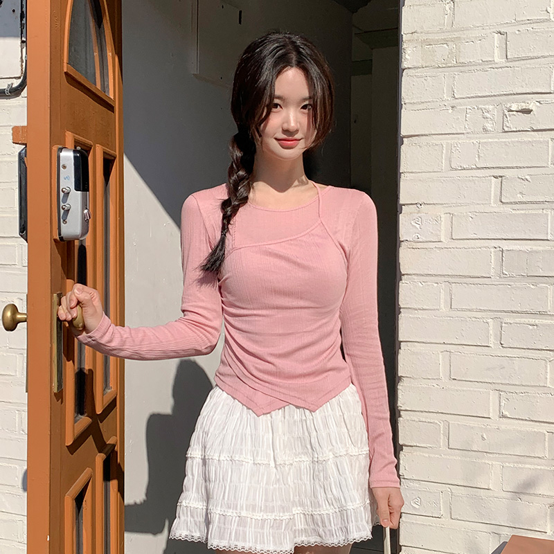 벨리엔 홀터넥 골지 셔링 언발 레이어드 티셔츠 ts4425 - 상세 이미지 2