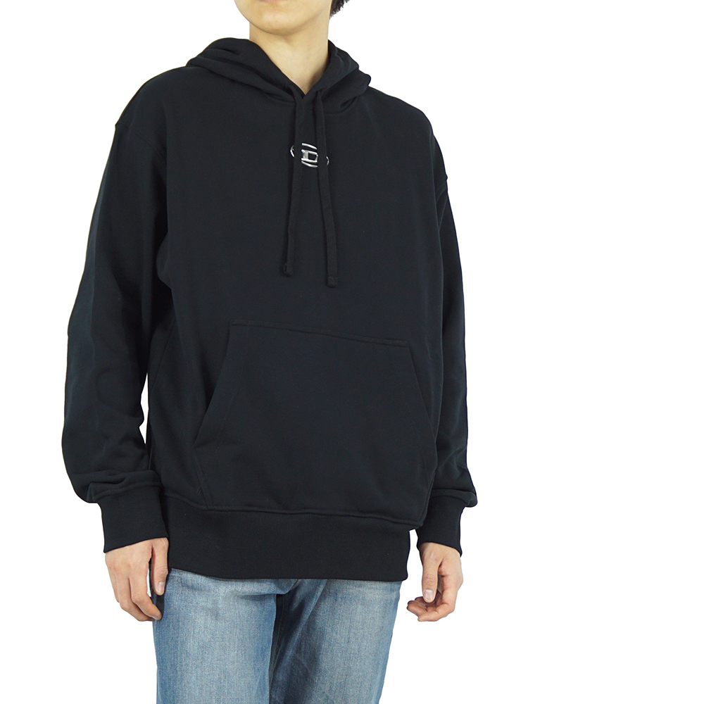 디젤 메탈릭 실버 로고 후드 티셔츠 블랙 A098560IAJH 9XX - 상세 이미지 3