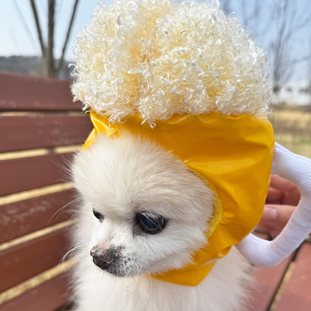 생맥주 펫 모자 강아지 고양이 가발 맥주컵 웃긴 코스튬 옷 할로윈 머리띠 - 상세 이미지 3