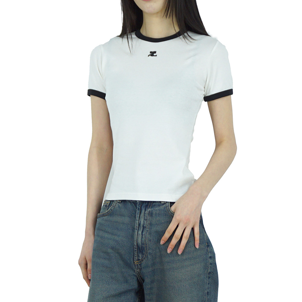 꾸레쥬 리에디션 범피 콘트라스트 여성 반팔 티셔츠 화이트 VESJTS017JS0070 0098 - 상품 이미지