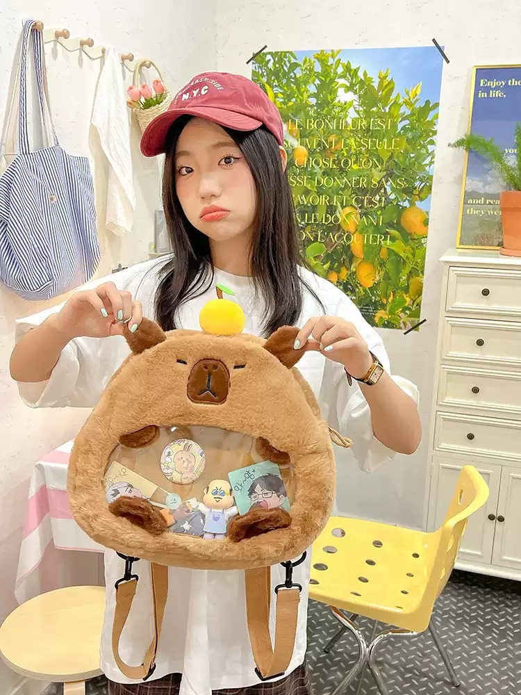 카피바라 가방 선물 학생 백팩 배낭 인형가방 숄더백 귀여운 동물 캐릭터 - 상세 이미지 3