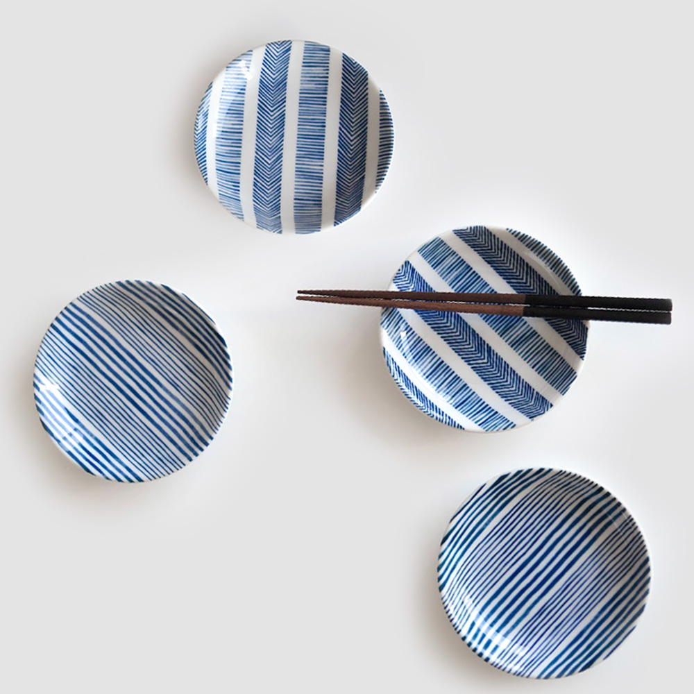 니코트 블루 스트라이프 앞접시 세트 4P MADE IN JAPAN