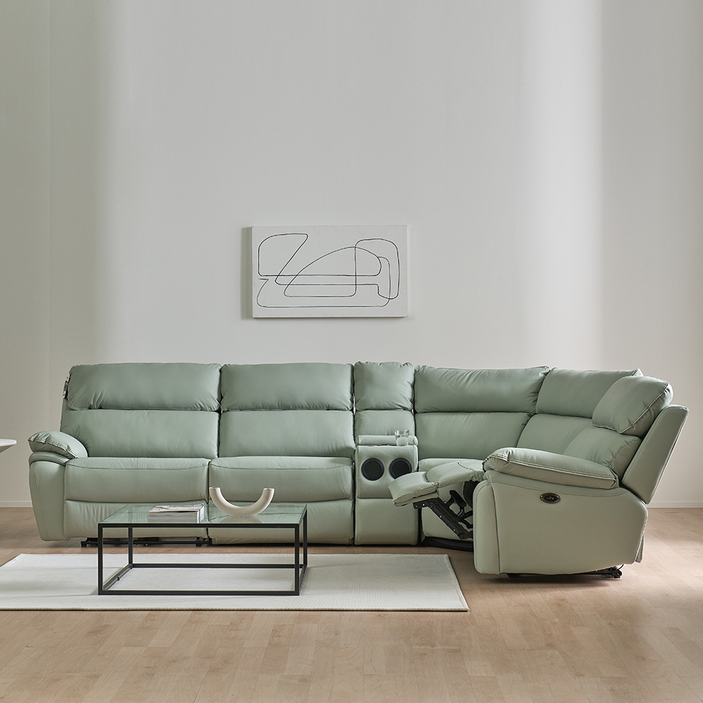 스코나 레인트 실리콘레더 전동 리클라이너 소파 스툴미포함, 민트, 컵홀더 코너 5인용