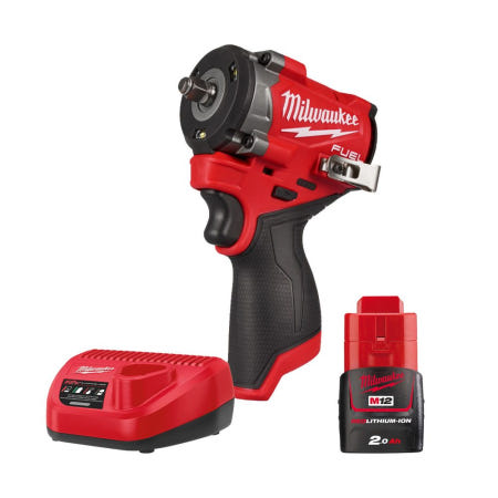 밀워키 M12 FIW2F38-201 충전 임팩트 렌치 12V 2.0Ah 배터리 1개 세트