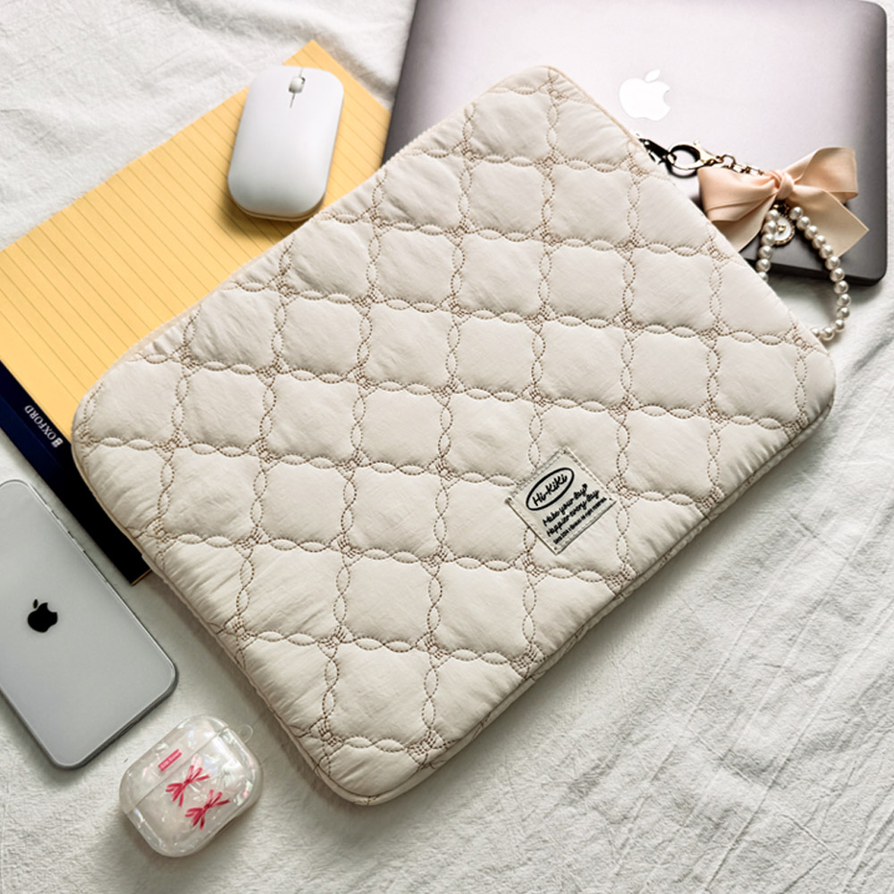 하이키키 로맨스퀼팅 노트북 아이패드 파우치 13인치(미디엄), 아이보리