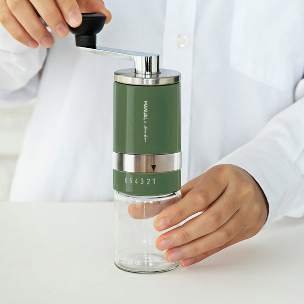 칼딘 매뉴얼 플러스 휴대용 핸드밀 캠핑 원두 분쇄기 수동 커피 그라인더 올리브그린