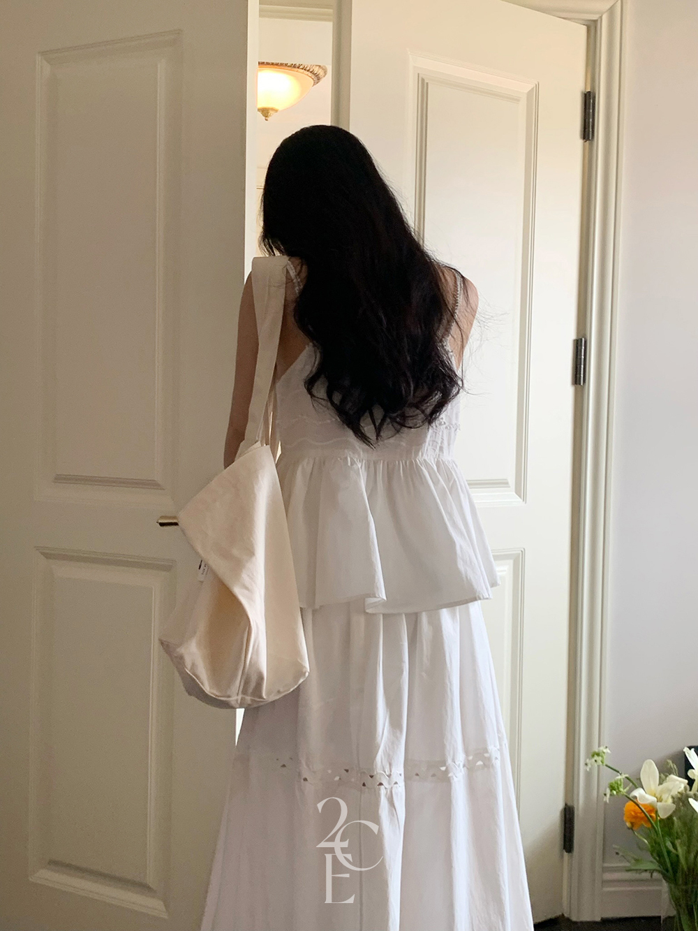 모닝듀 코튼 A라인 플레어 롱 스커트 (1color) 레이스 펀칭 캉캉 주름 화이트 치마 - 상세 이미지 5