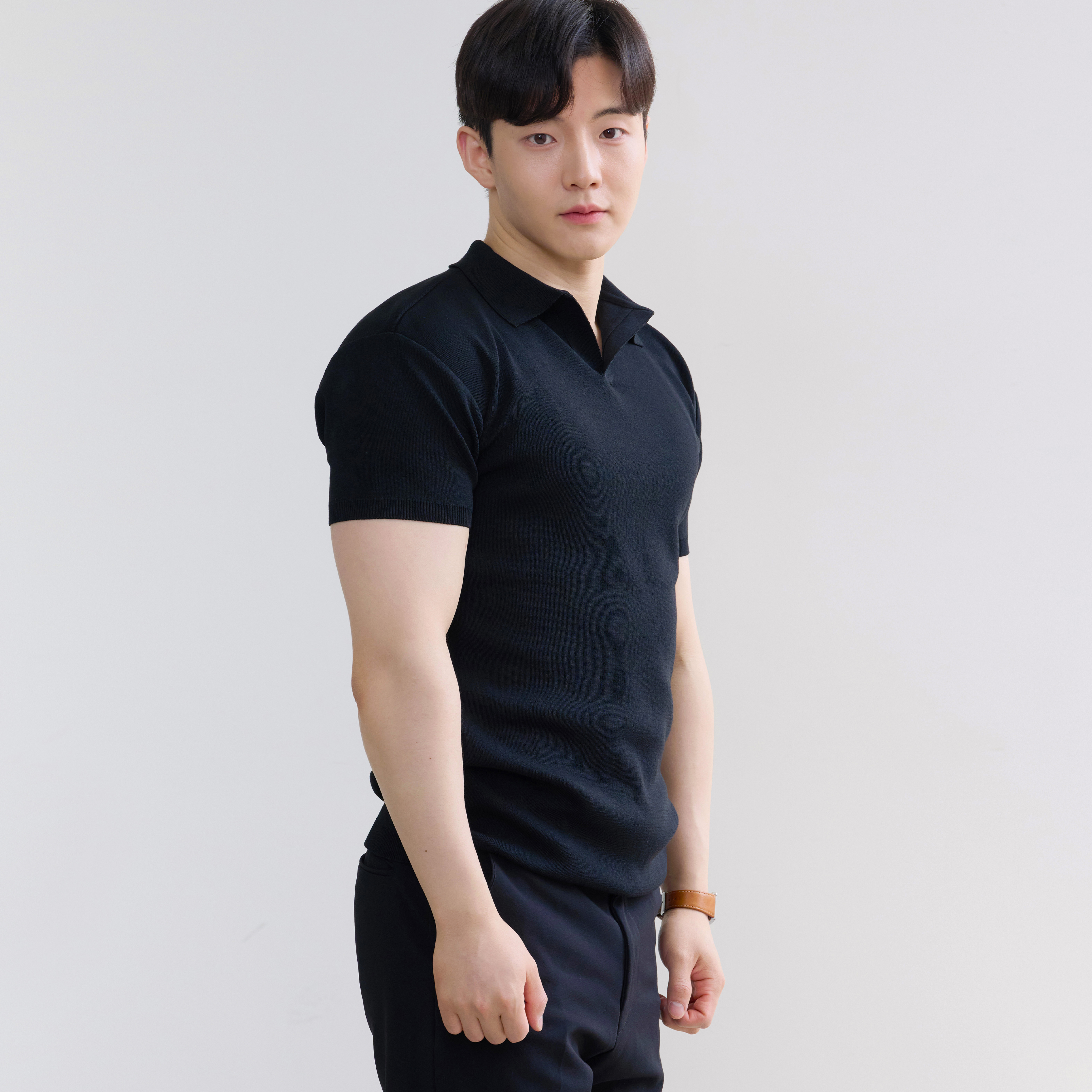 남자 머슬핏 반팔 아이스 쿨링 오픈 카라 티셔츠 이미지 3