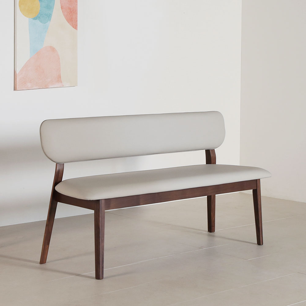스코나 카튼스 호두나무 월넛 원목 실리콘레더 가죽 2인 등받이 벤치 의자
