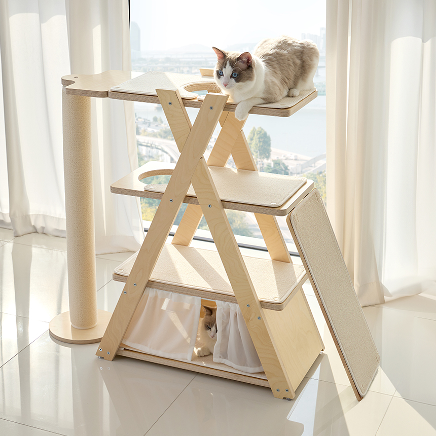 펫코본 캣타워 고양이 원목 숨숨집 캣워크 스크래쳐