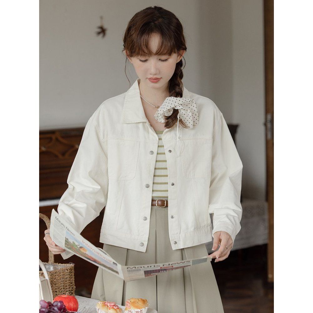 심플 베이직 코튼 면 셔츠자켓 여성 간절기 아우터 봄 가을 아이보리 세이지그린