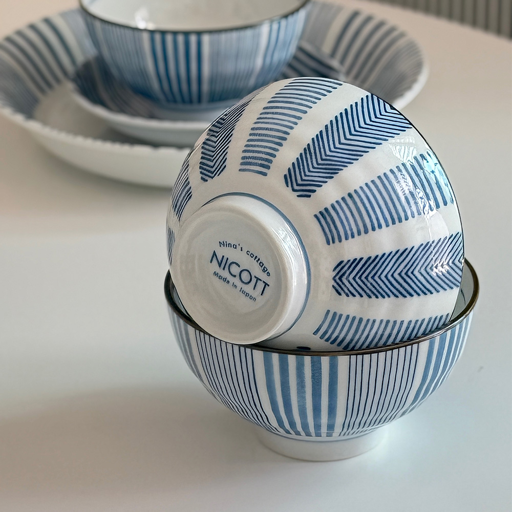 니코트 블루 스트라이프 1인 밥공기, 국그릇 세트 MADE IN JAPAN - 상세 이미지 5