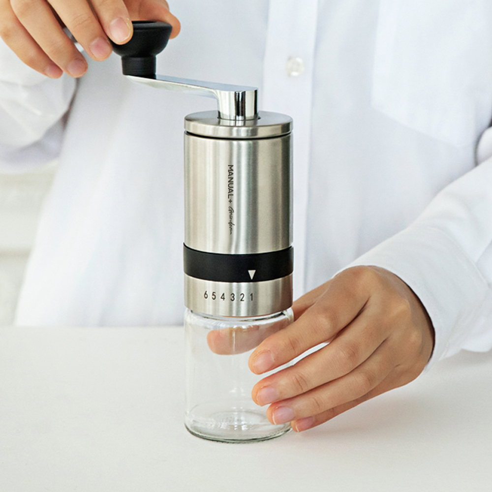 칼딘 매뉴얼 플러스 휴대용 핸드밀 캠핑 원두 분쇄기 수동 커피 그라인더 실버