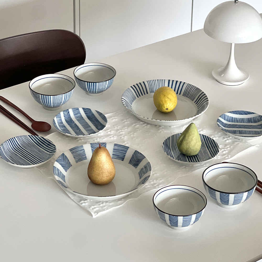 니코트 블루 스트라이프 2인 홈세트 10P MADE IN JAPAN - 상품 이미지