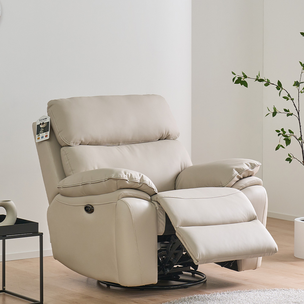 스코나 레인트 실리콘레더 전동 리클라이너 소파 스툴미포함, 아이보리, 1인용