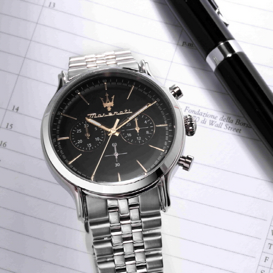 [Italian Design] 마세라티 남자 EPOCA 메탈 클래식 손목 패션 방수 쿼츠  야광시계 블랙 이미지 6