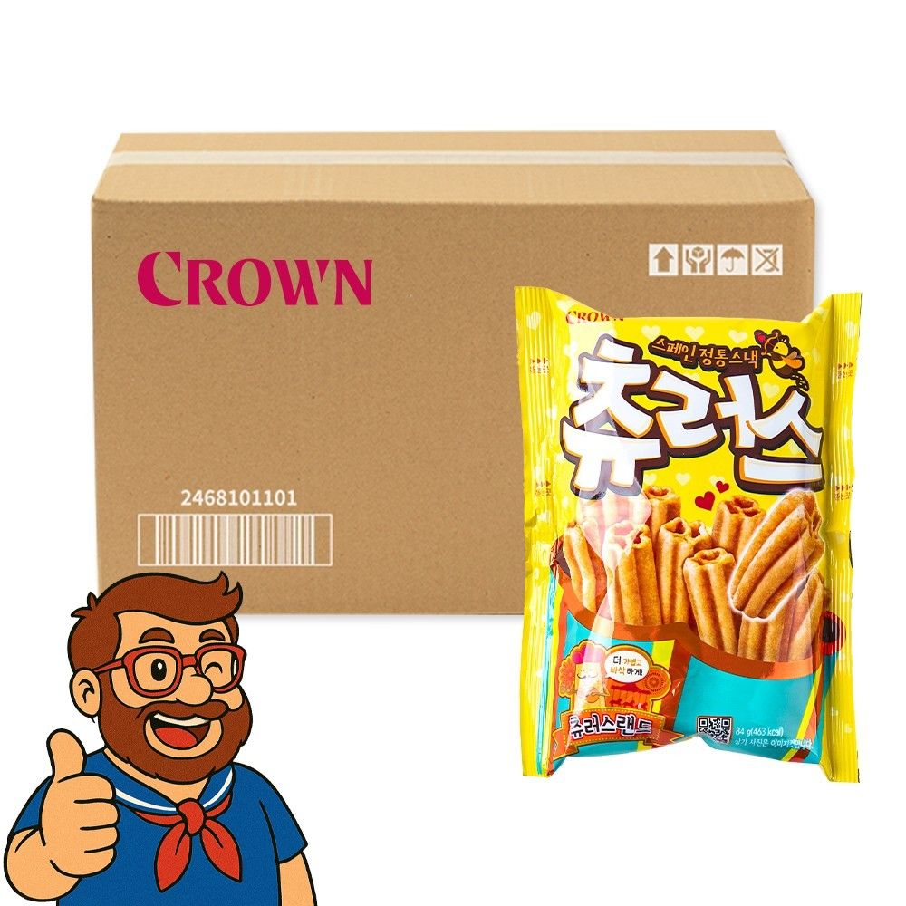 크라운 츄러스 랜드 스낵 84g 16입 탕비실 사무실 아이 봉지 과자 간식 : 민마켓