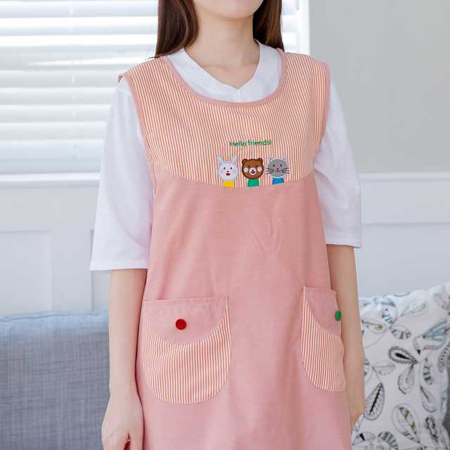 데코에버 옆주머니 롱 체크 라인 원피스앞치마 빅사이즈