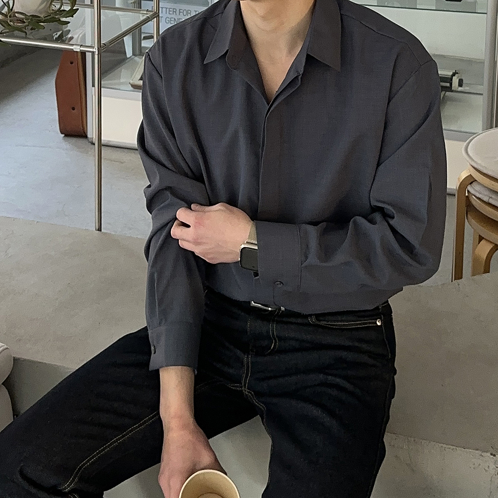 1+1 남자 셔츠 구김없는 오버핏 남성 린넨 셔츠 이미지 4