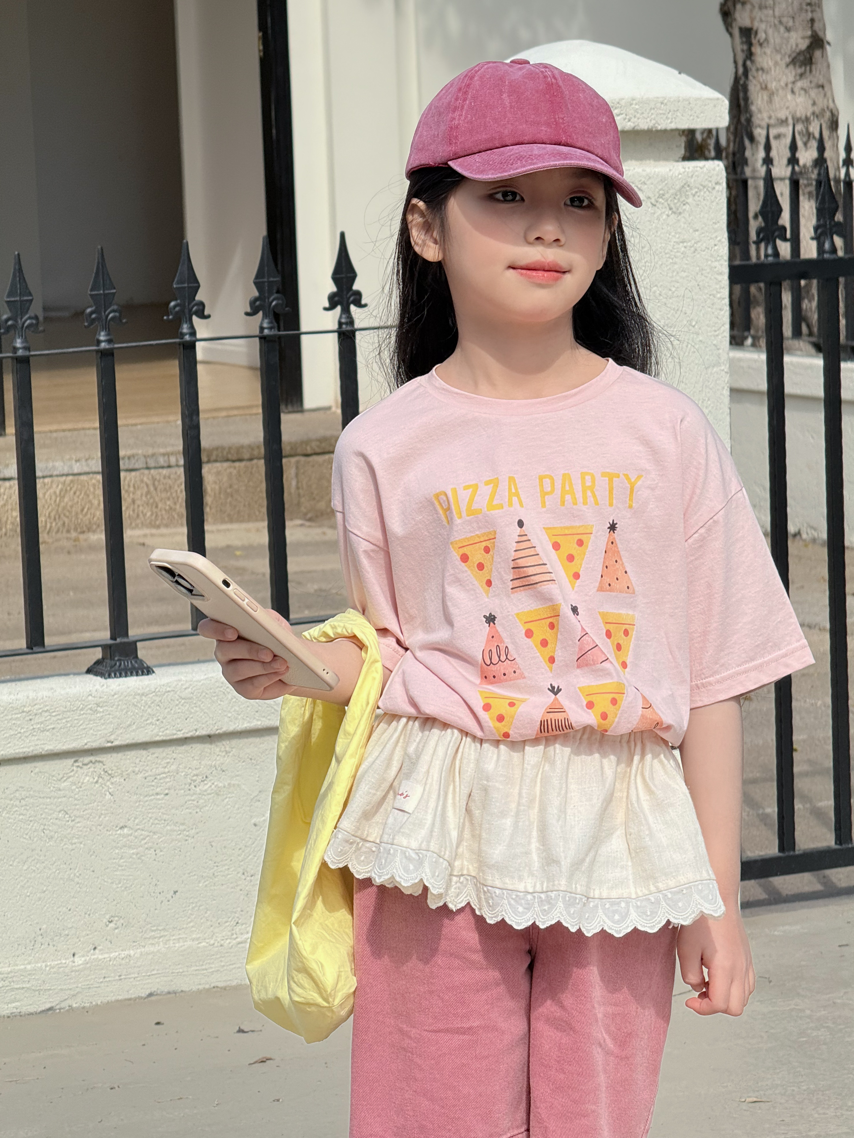 Irene's Closet PIZZA PARTY 프린트 순면 루즈핏 반팔 티셔츠 유아 주니어 여름