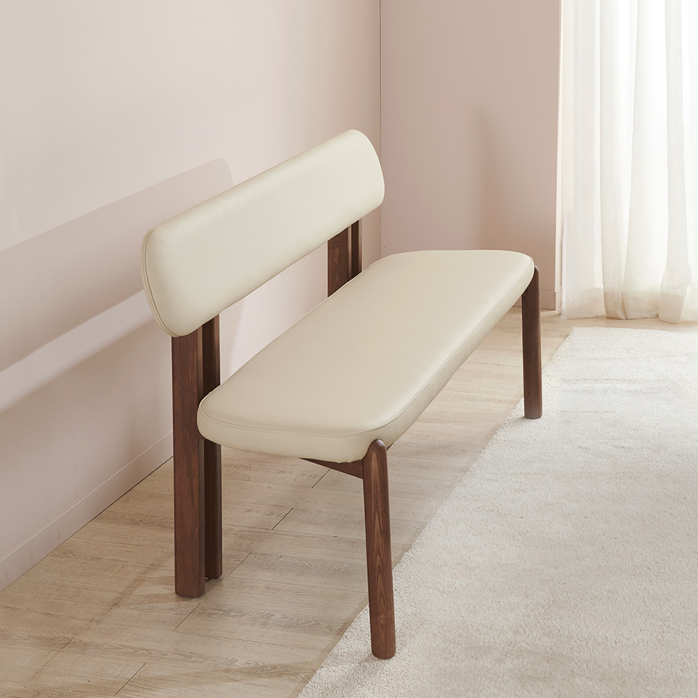 스코나 라토스 물푸레 애쉬 원목 실리콘레더 가죽 3인 등받이 벤치 의자