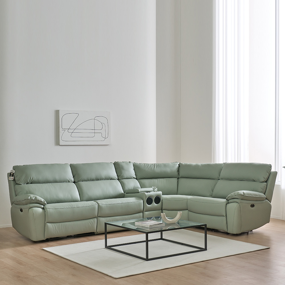 스코나 레인트 실리콘레더 전동 리클라이너 소파 스툴미포함, 민트, 컵홀더 코너 5인용