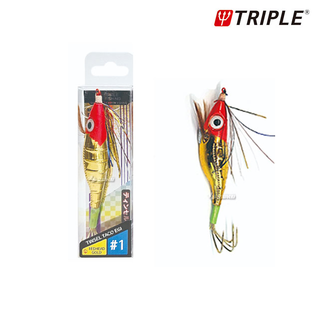 트리플 틴셀 왕눈이 문어에기 4훅 타코 전용 삼발이 에기 돌문어 피문어 1 레드헤드골드