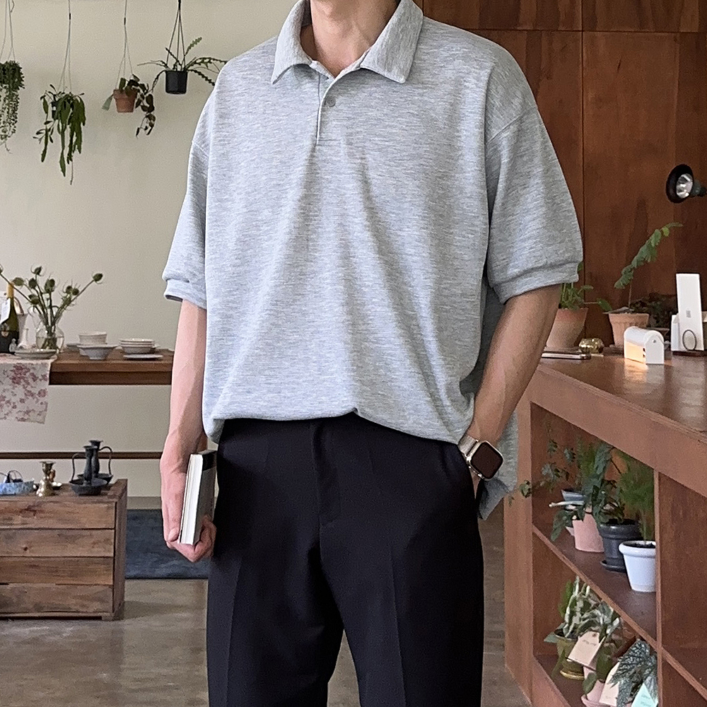 피케 티셔츠 남자 오버핏 반팔티 빅사이즈 반팔 카라 티셔츠 - 상세 이미지 2