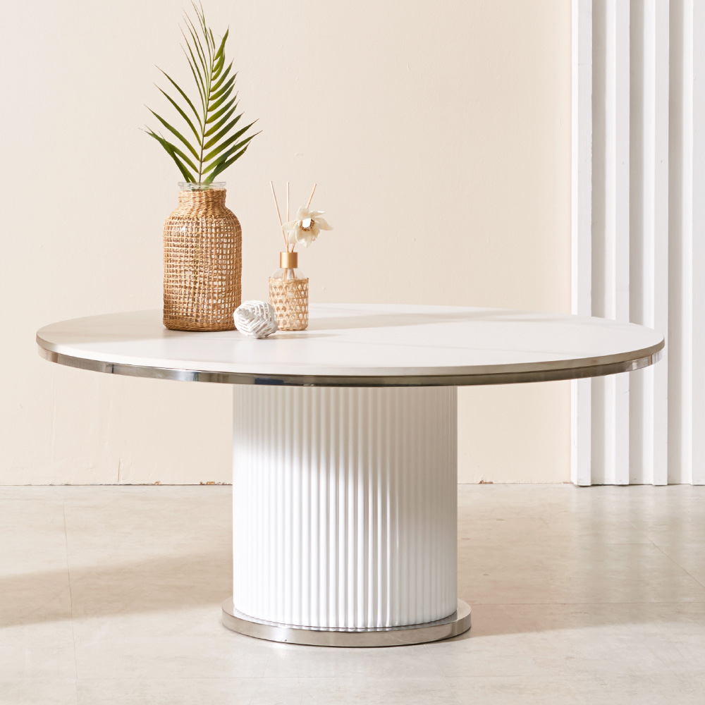 스코나 리벨스 템바보드 실버 포세린 세라믹 원형 듀얼 거실 소파 테이블 L