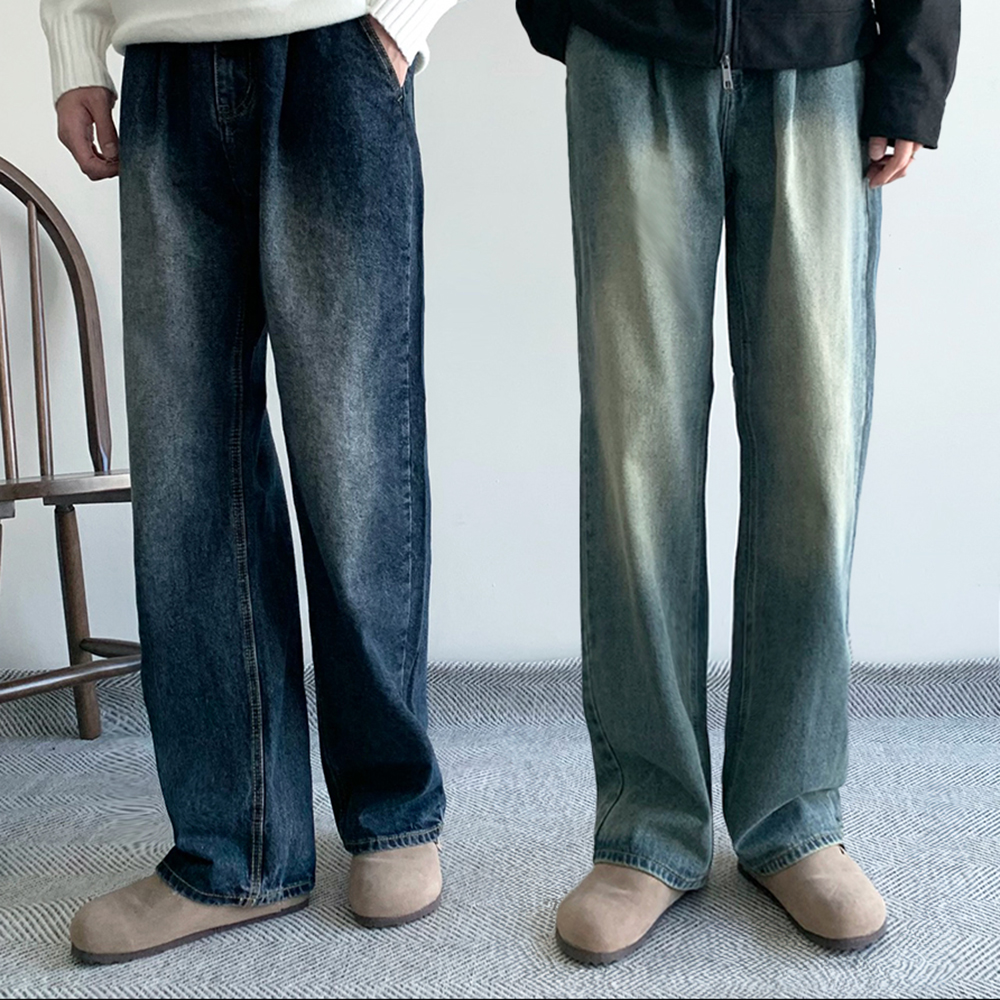 반밴딩청바지 진청바지 남자세미와이드청바지 - 메인 이미지