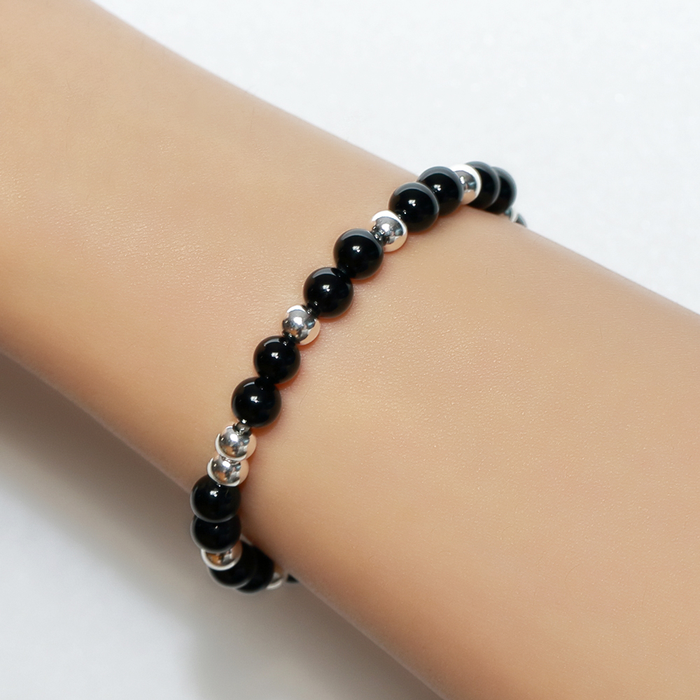 실버925 오닉스 실버볼 팔찌 순은 원석 천연석 여자 남자 커플 - 상세 이미지 2