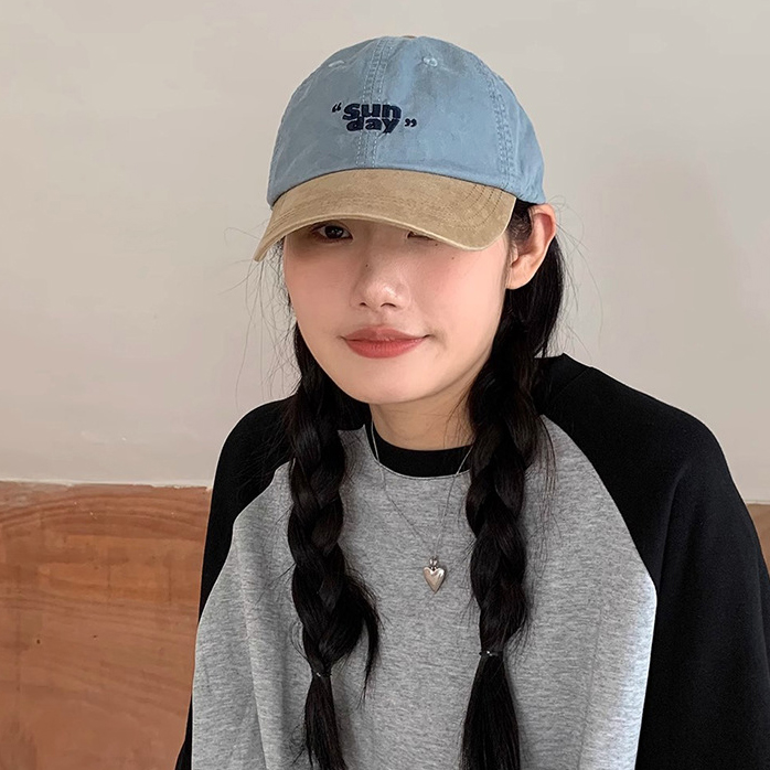 예쁜 선데이 투톤 레터링 자수 캡모자 캐주얼 야구 볼캡 여성 남성 커플 - 상세 이미지 3