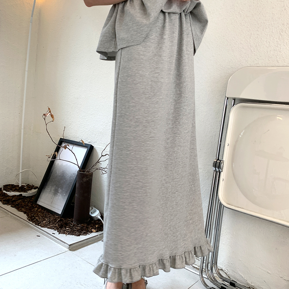 보에나 쿨 프릴 밑단 밴딩 롱스커트