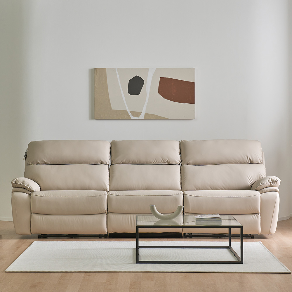 스코나 레인트 실리콘레더 전동 리클라이너 소파 스툴미포함, 아이보리, 4인용