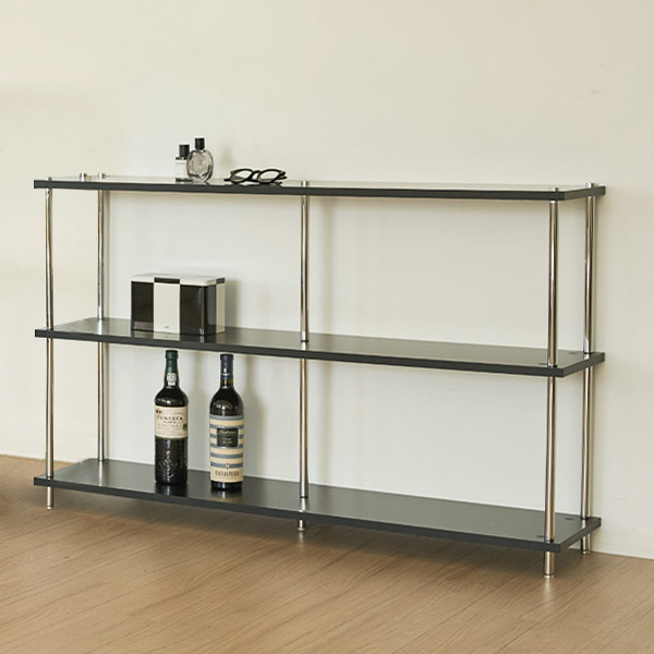 스칸디아 플랫라인 와이드 1200 스틸 선반장 진열장 1200X300X780mm, 3단, 블랙