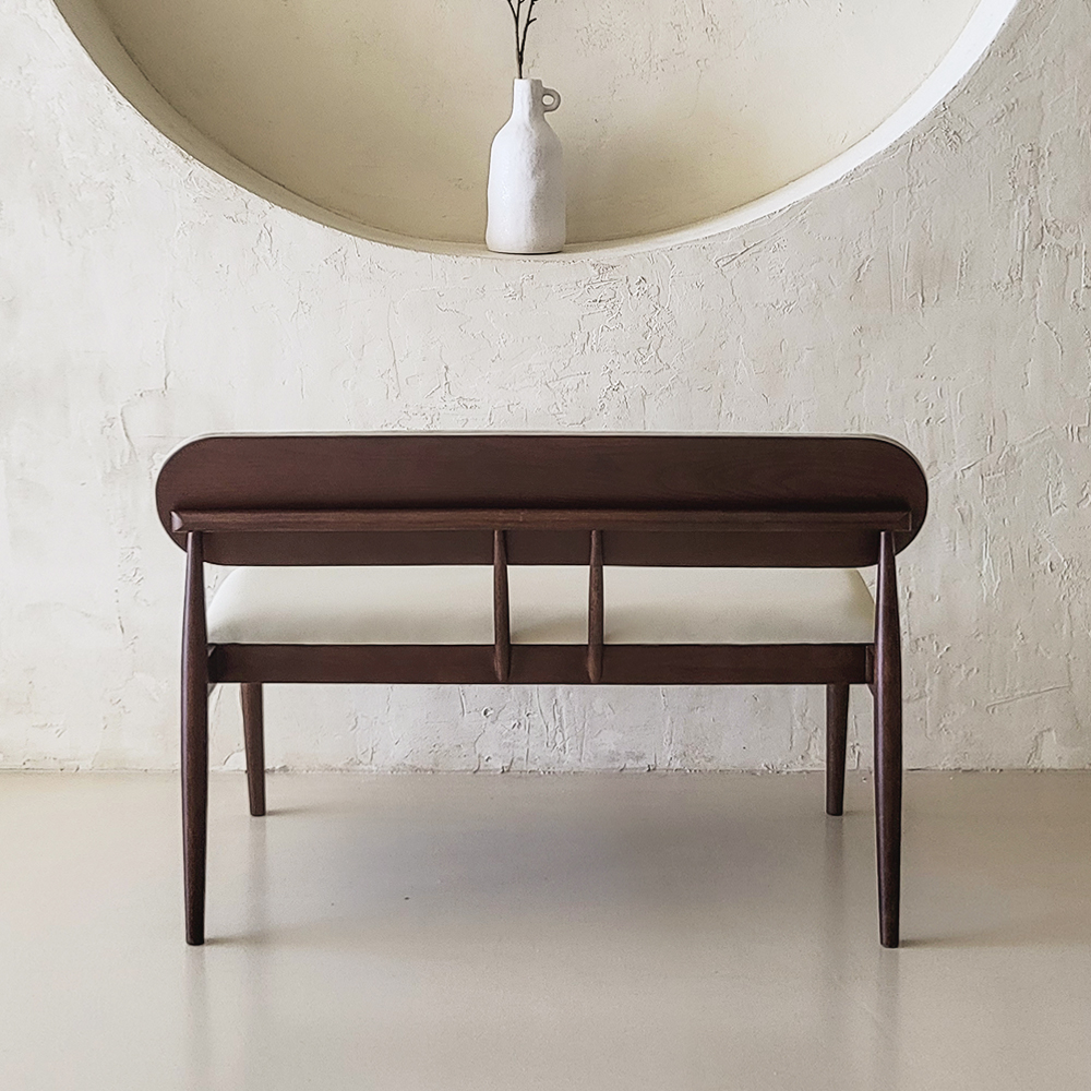 스코나 제르멘 원목 가죽 2인 등받이 벤치 의자