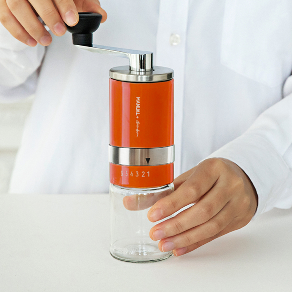 칼딘 매뉴얼 플러스 휴대용 핸드밀 캠핑 원두 분쇄기 수동 커피 그라인더 코랄 오렌지