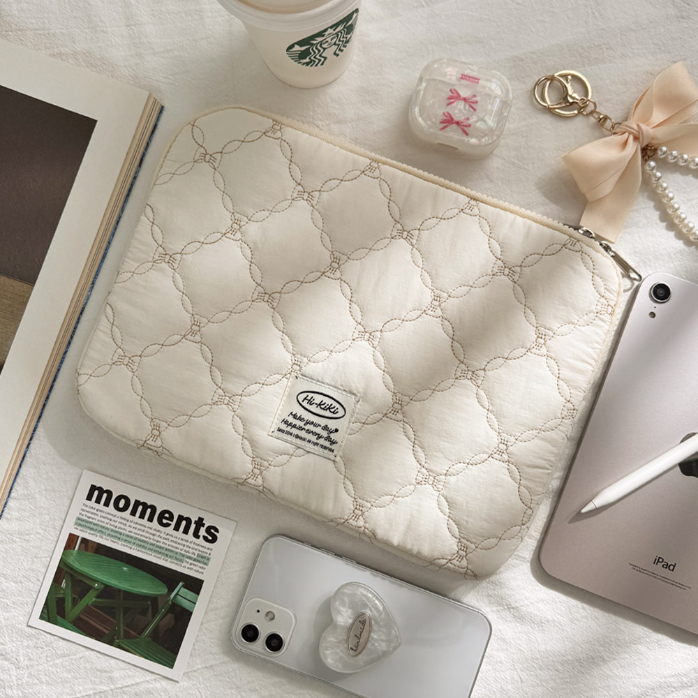 하이키키 로맨스퀼팅 노트북 아이패드 파우치 11인치(스몰), 아이보리