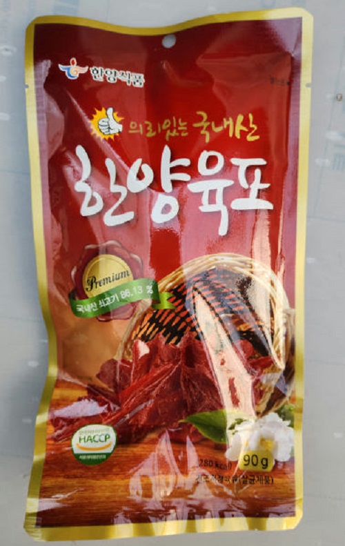 한양식품 소고기육포 중포장 국내산 마른안주 영양간식 식당식자재 도매가 90g, 1개
