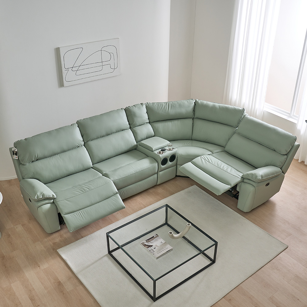 스코나 레인트 실리콘레더 전동 리클라이너 소파 스툴미포함, 민트, 컵홀더 코너 5인용